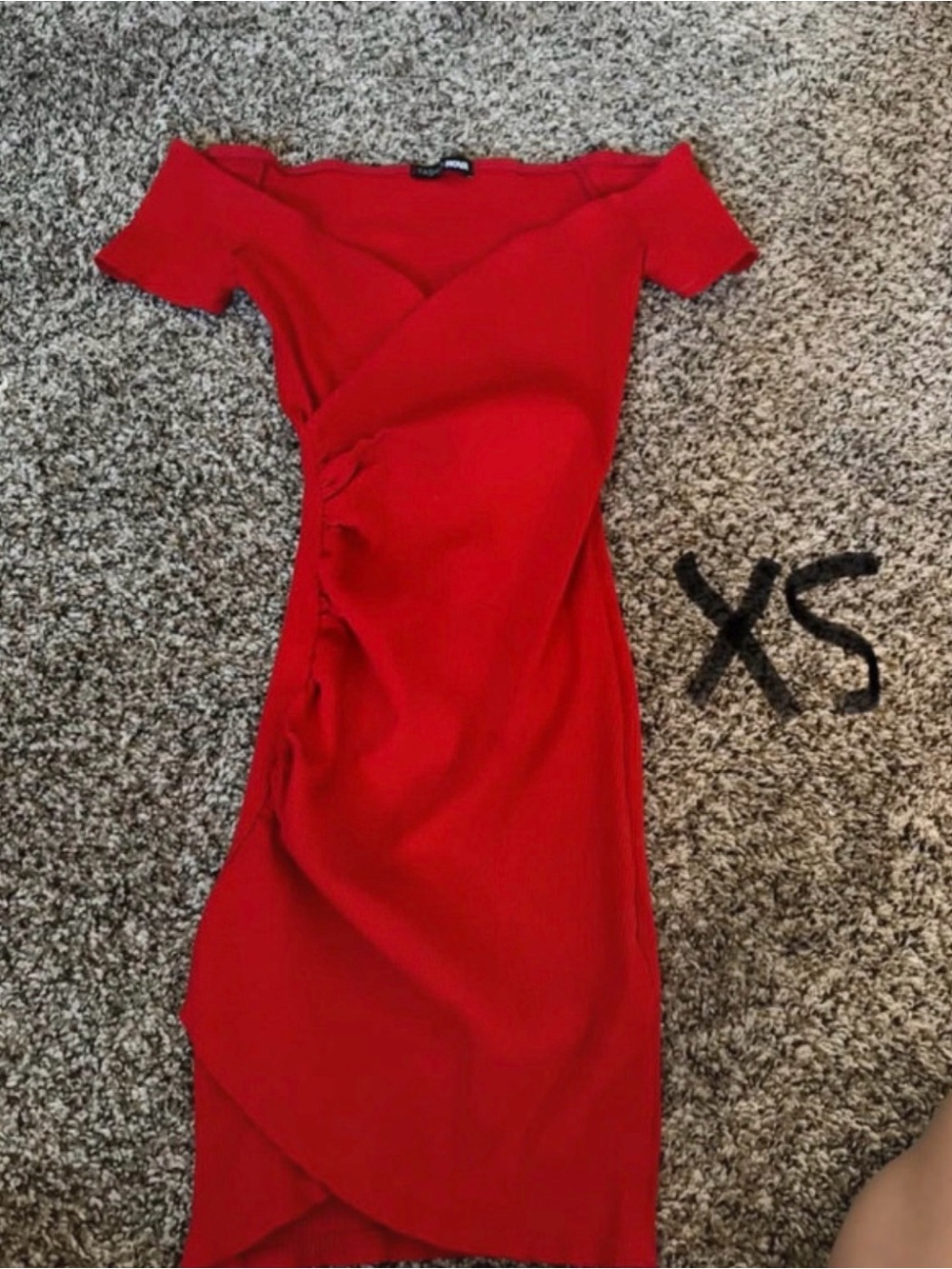 Fashion Nova Red Off-the-Shoulder Ruched Wrap Mini Dress